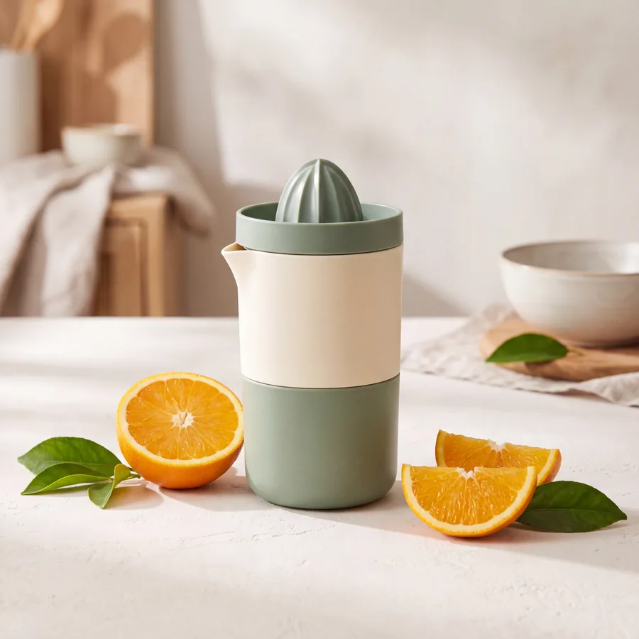 Exprimidor portátil junto a naranjas